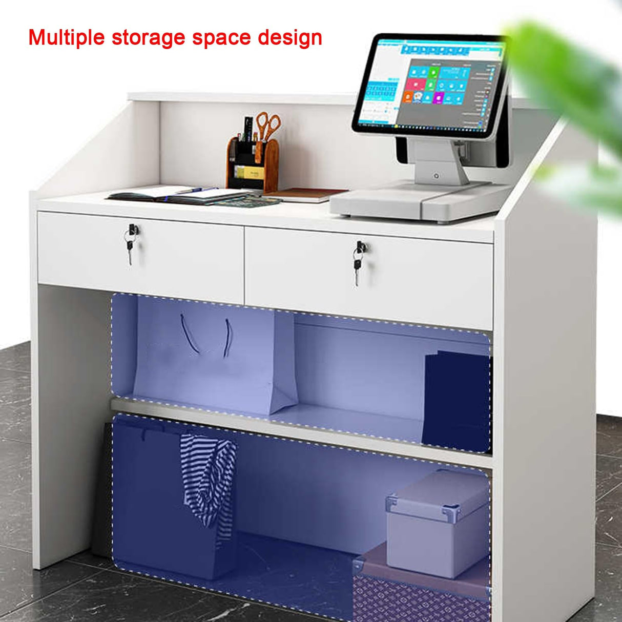 ZXCASDF Modern Reception Desk,Retail Checkout Counter Desk Receptionist Table,Front Office Desk,Front Desk with Cable Grommets,Salon Reception Desk,mostrador para negocio(B,60 * 38cm/23.6 * 15in) ZXCASDF