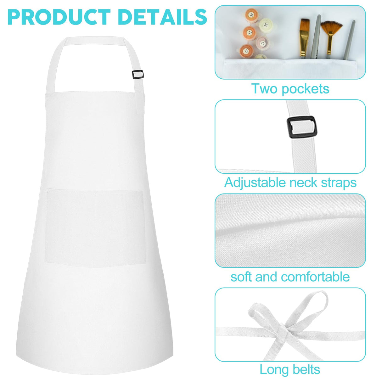 Bouiexye 10 Pack Kids Apron Adjustable Children Apron with 2 Pockets Children Chef Painting Aprons for Cooking Baking Painting Crafts Making (White) Bouiexye