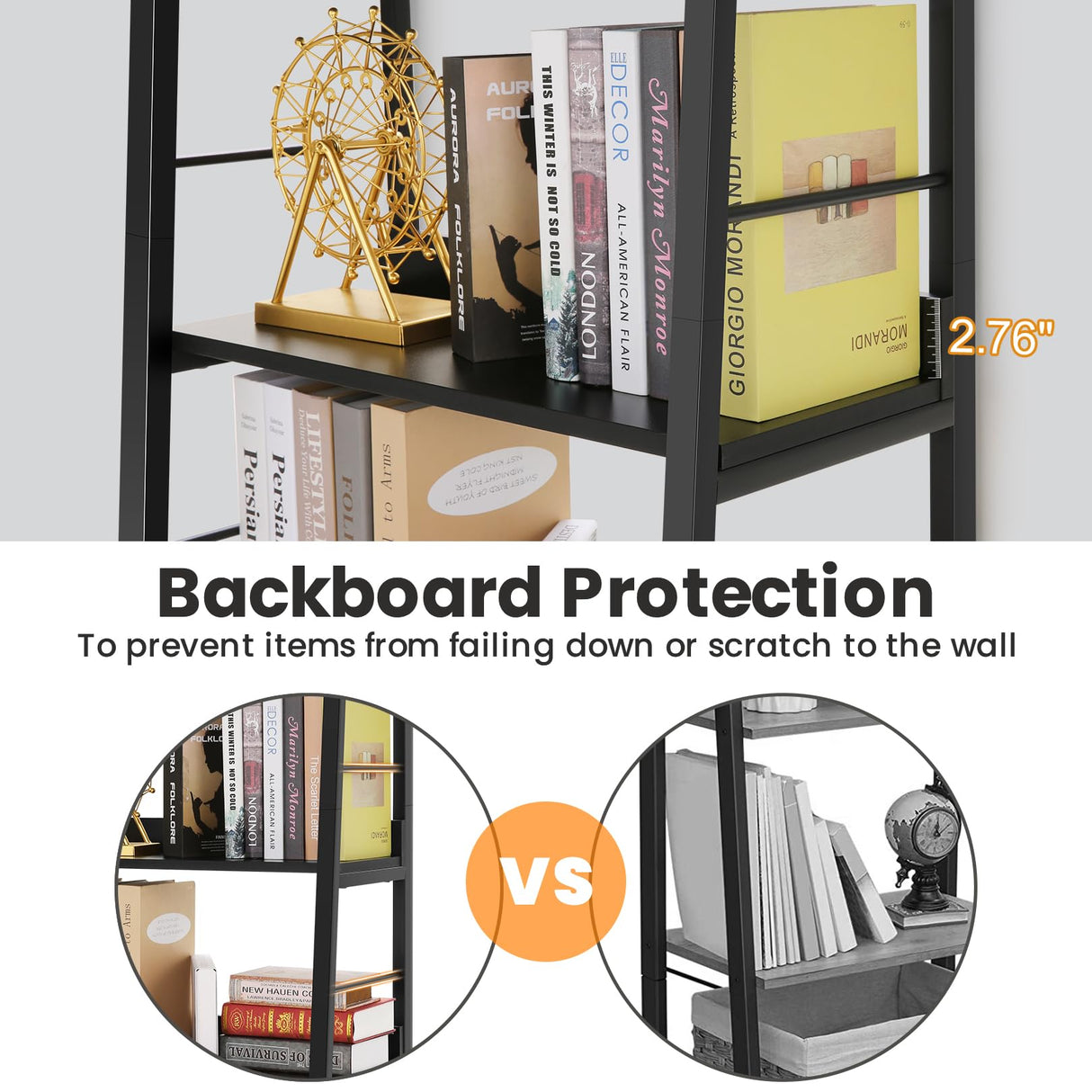 Himimi Black Ladder Bookshelf, 5 Shelf Bookcase Industrial Bookshelf Wood and Metal Bookshelves, Plant Flower Stand Rack Book Storage Shelves for Living Room, Bedroom, Home Office (2 PCS) Himimi