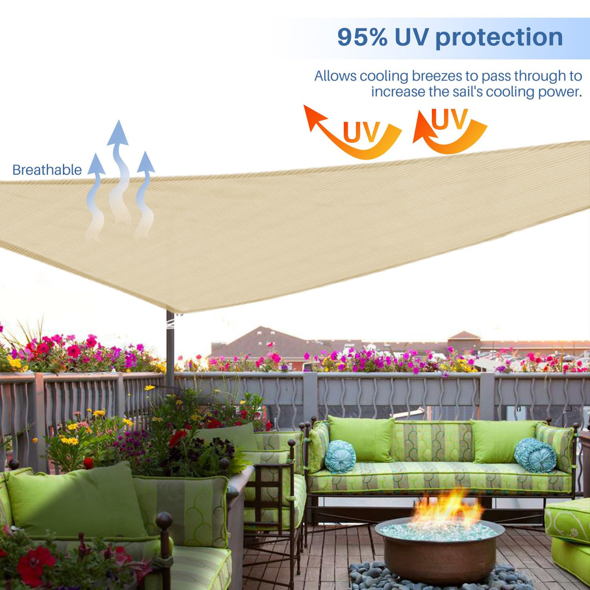 E&K Sunrise 15' x 15' x 15' Sun Shade Sail Triangle Canopy Shade Cover UV Block for Patio Backyard Garden Outdoor (Sand) E&K
