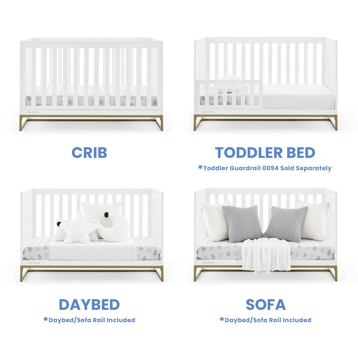 Delta Children Jade 4-in-1 Convertible Crib - Greenguard Gold Certified, Bianca White/Bronze Delta Children