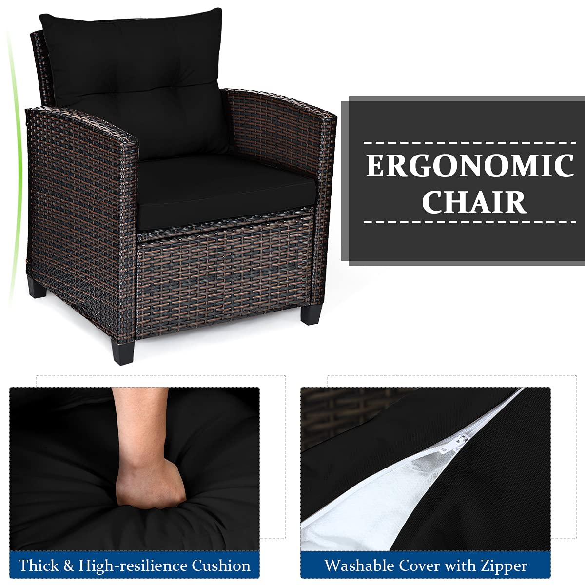 3 PCS Patio Furniture Set, OneSize, Black WoodArtSupply