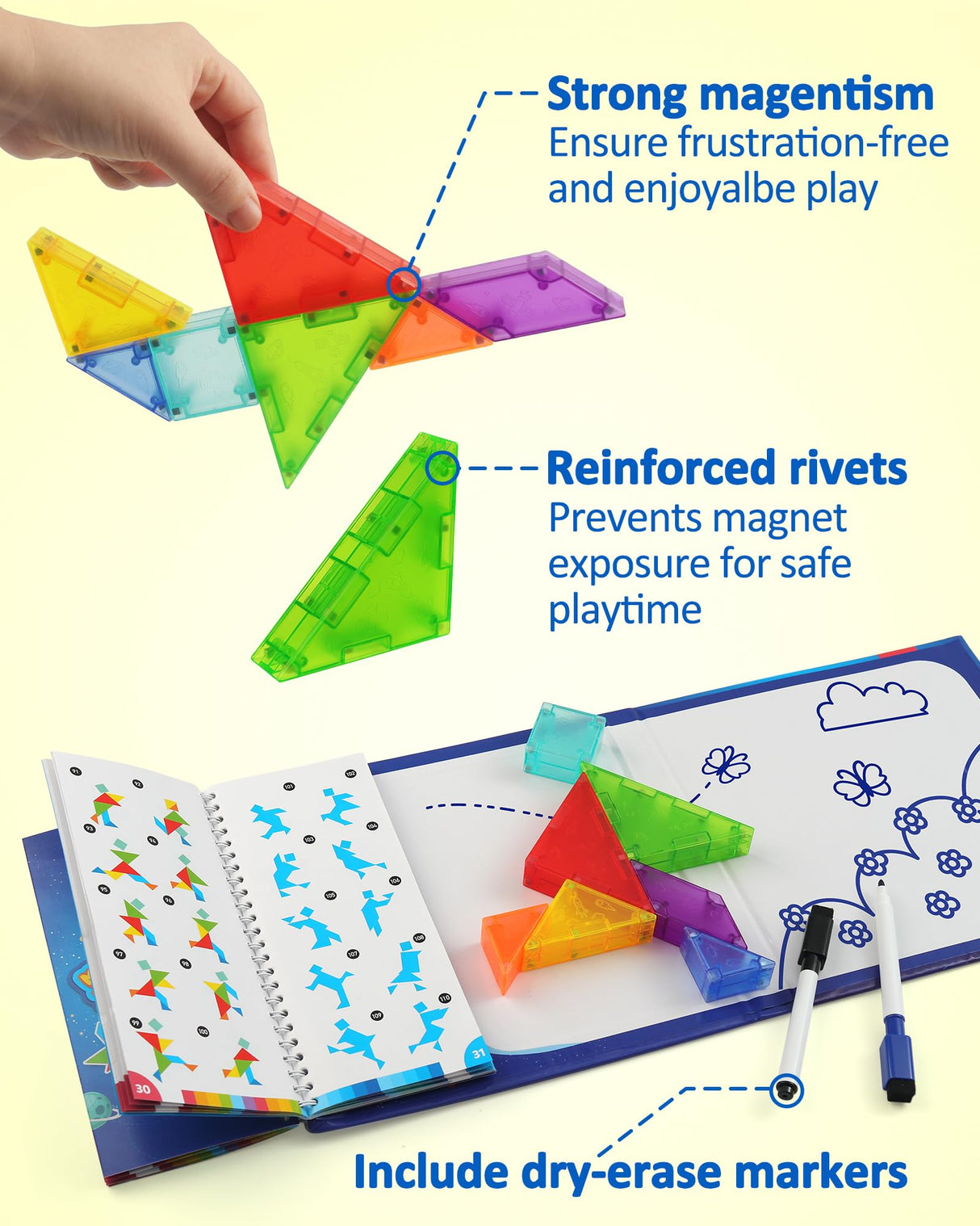 Coogam Magnetic Travel Tangram Puzzle with 3D Building Blocks, Road Trip Pattern Shape Handwriting Jigsaw Books with 360 Brain Teasers, Montessori Educational Toy Gift for Kids Adults Coogam