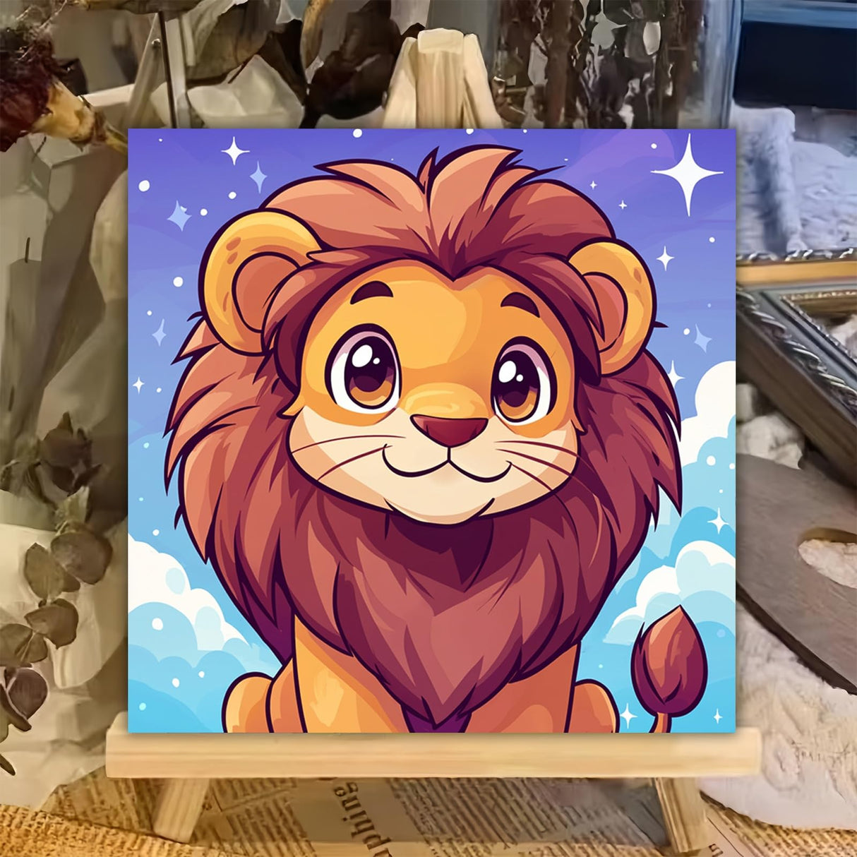 XTCIXAL Paint by Numbers Kit for Kids with Frame, Lion Paint by Number Kids Age 5-8-12, Paint by Number with Frame for Gifts and Home Decor 8X8 Inch XTCIXAL