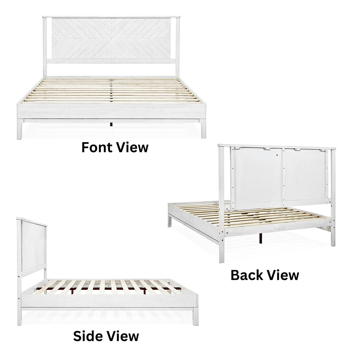 Bme Vivian 14 Inch Deluxe Bed Frame with Headboard, Rustic & Scandinavian Style with Solid Acacia Wood, No Box Spring Needed, 12 Strong Wood Slat Support, Easy Assembly, King, Rustic White Bme