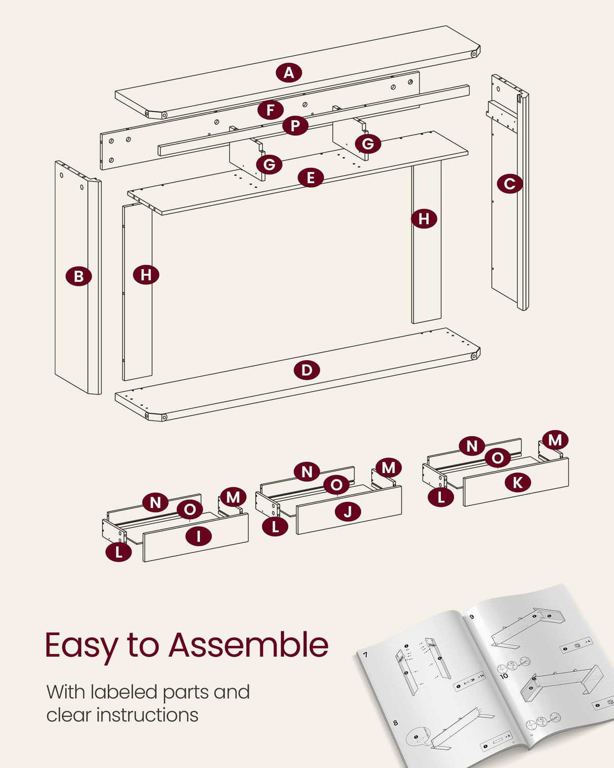 VASAGLE Console Table, 47.2 Inches Sofa Table, Narrow Entryway Table, Entry Table with 3 Drawers, Bottom Shelf, Metal Corners, for Living Room, Bedroom, Farmhouse Style, Rustic White ULNT143W73 VASAGLE