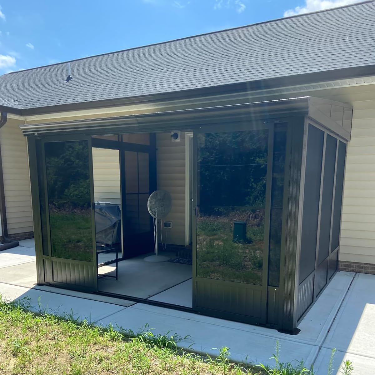 Domi 10x12FT Sunroom Gazebo,Solarium Aluminum Wall Mounted Gazebo with Galvanized Steel Sloping Roof,Lockable PC Screen House,with Front Door&Side Sliding Door,Lean to Gazebo for Patio Deck Lawn domi outdoor living