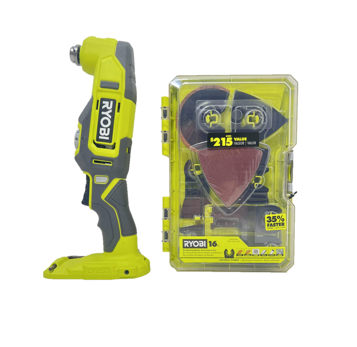 Ryobi 18-Volt Cordless Multi-Tool with 16-Piece Oscillating Multi-Tool Blade Accessory Set – PCL430 + A241601 (Bulk Packaged) RYOBI