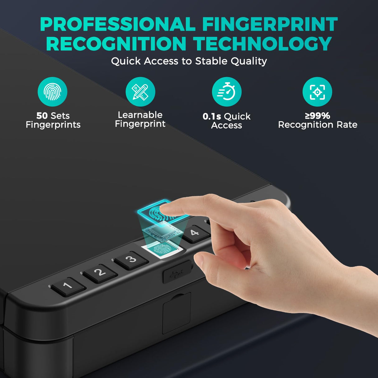 Miisekmy Gun Safe for Handgun Biometric Gun Safe for 2 Pistols, Quick Access Handgun with Fingerprint PIN or Key Lock Rechargable Handgun Safe, for Home Car Travel Nightstand Bedside or Drawer Miisekmy