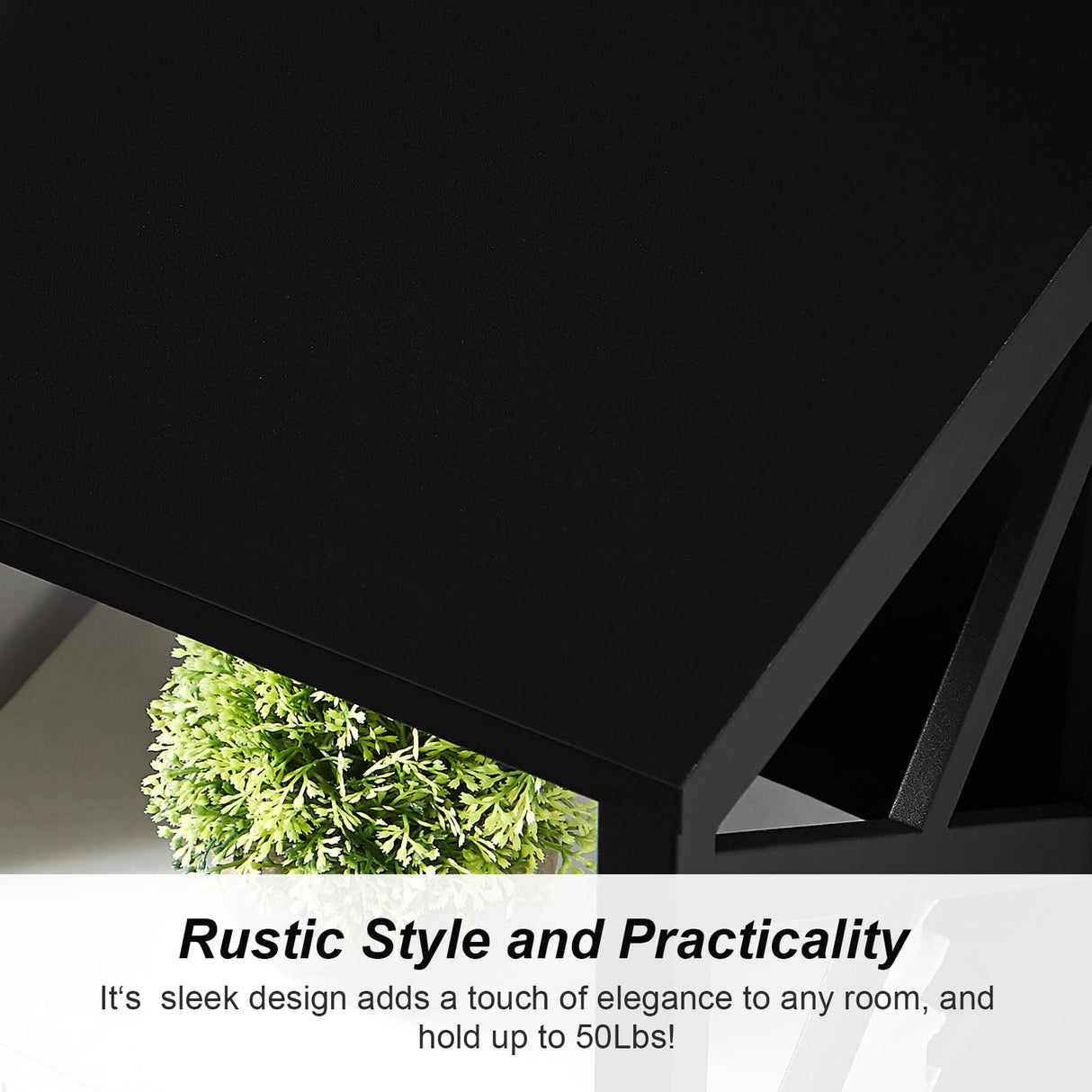 MNEETRUNG Small Bookcase,3 Tier Industrial Short Bookshelf with Metal Frame and Backboard,Low Black Bookshelf, Small Office Book Shelf for Small Spaces, Living Room, Bedroom and Home Office MNEETRUNG