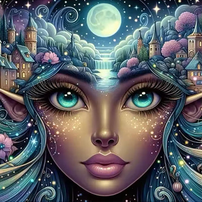 5D Fairy Diamond Painting Kits for Adults Beginners,DIY Moon Landscape Diamond Art,Full Round Drill Diamond Dot Gem Art Kits, Home Wall Decor 16x16 Inch