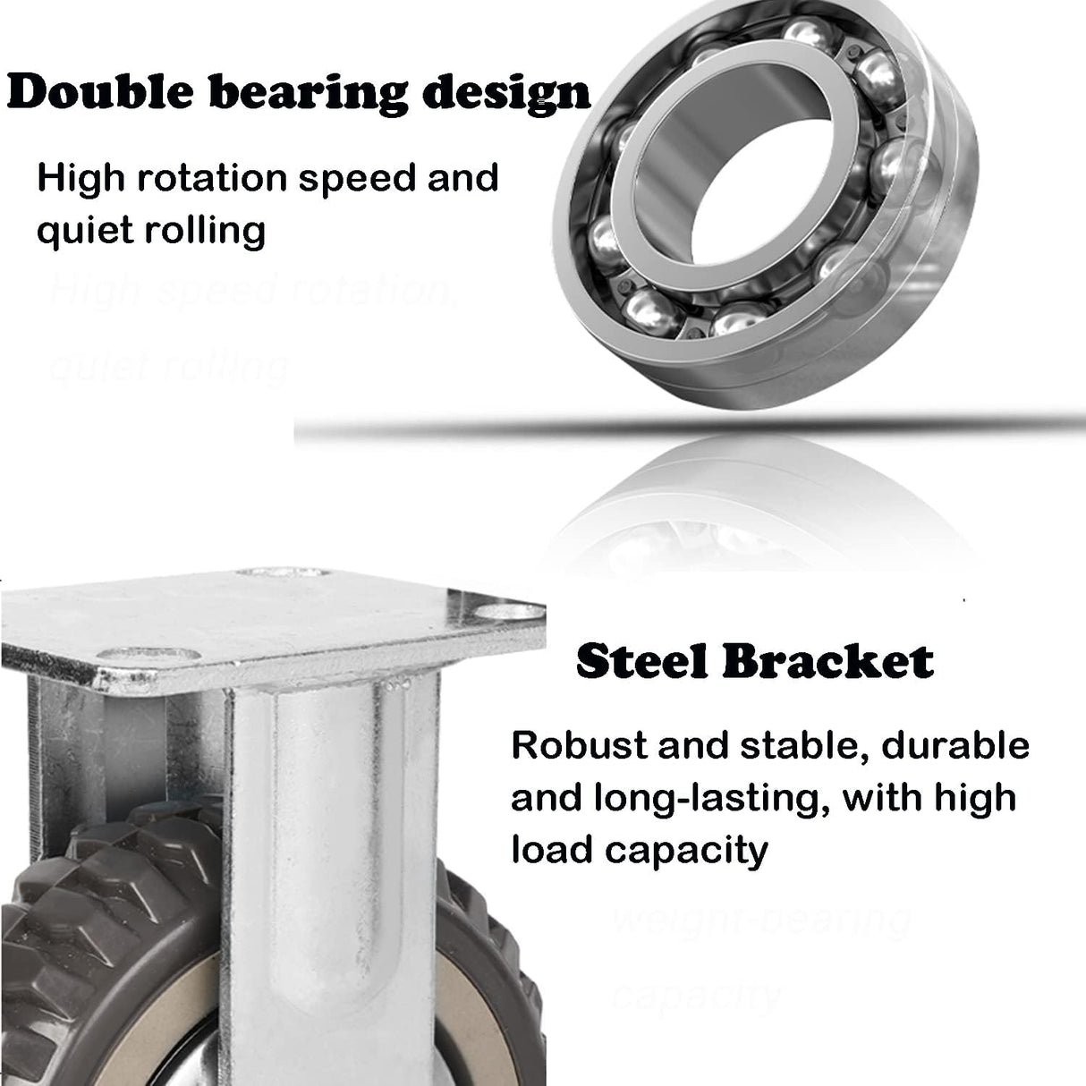 uyoyous 6 inch Caster Wheels Heavy Duty 4 Pack Anti-Skid Swivel Caster Load 1760 lbs Silent Ball Bearing Solid Wheel with 360° Rotation Top Plate (2 with Brakes& 2 Without) uyoyous