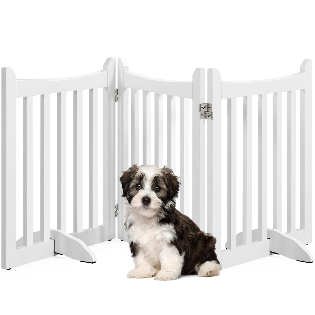 Yaheetech 24" H Freestanding Pet Gate for Dogs Wooden Dog Gates for Hallway, Doorway Collapsible Indoor Pet Fence with Support Feet Stair Barrier 3 Panels Fence White Yaheetech