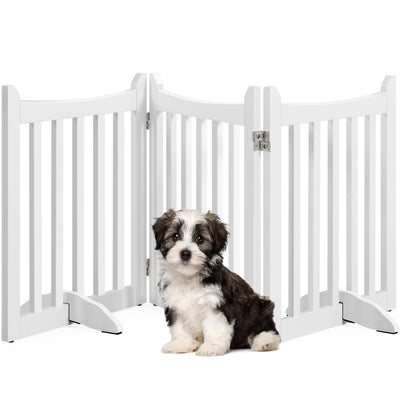 Yaheetech 24" H Freestanding Pet Gate for Dogs Wooden Dog Gates for Hallway, Doorway Collapsible Indoor Pet Fence with Support Feet Stair Barrier 3 Panels Fence White