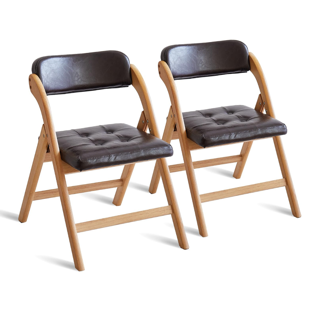 ALeesing Folding Chairs with Padded Seats, Wooden Folding Chairs Set of 2, 31" Stackable Folding Dining Chairs, Folding Extra Chair for Guests Kitchen, Bedroom, Living Room, Party Chairs, Wood Brown ALeesing