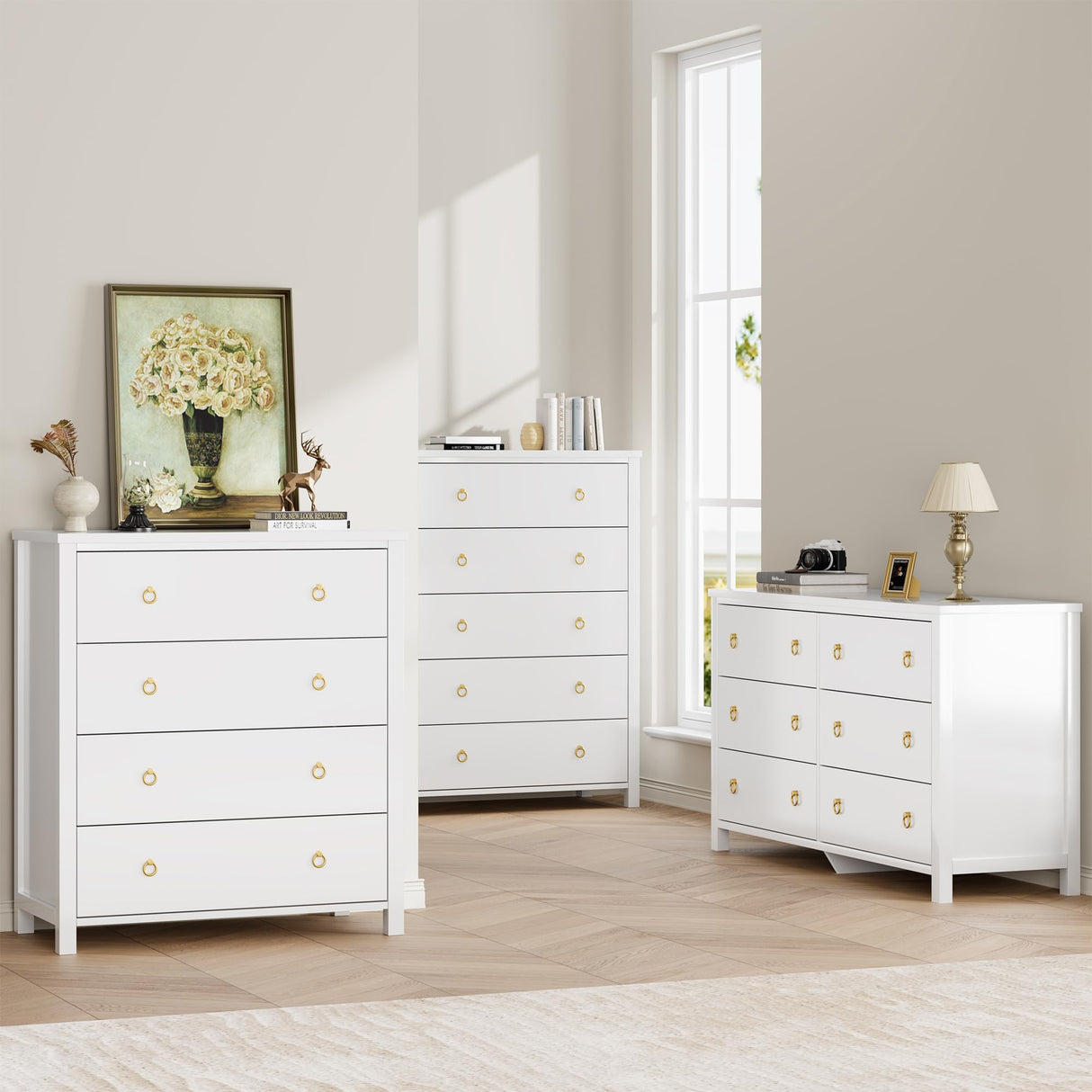 IDEALHOUSE Dresser for Bedroom, Chest of Dressers 37" Tall Dresser for Closet with 4 Drawers Chest with Clothes Storage Cabinet, Drawer Organizer for Bedroom, Living Room, Closet, Hallway, White IDEALHOUSE