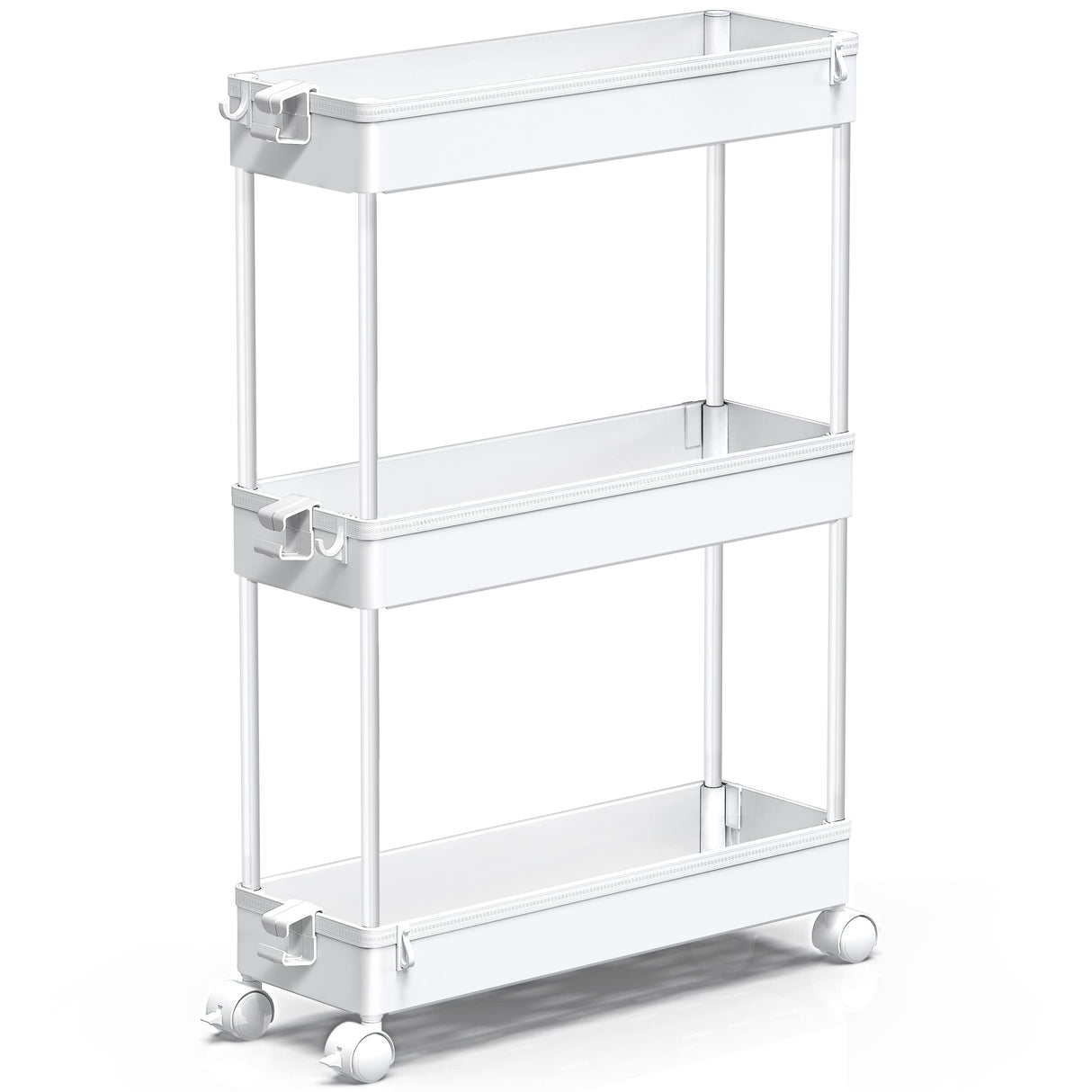SPACEKEEPER Slim Rolling Storage Cart, 3 Tier Bathroom Storage Organizer Laundry Room Utility Cart Mobile Shelving Unit, Multi-Purpose for Kitchen Office Bathroom Laundry Narrow Places, White SPACEKEEPER