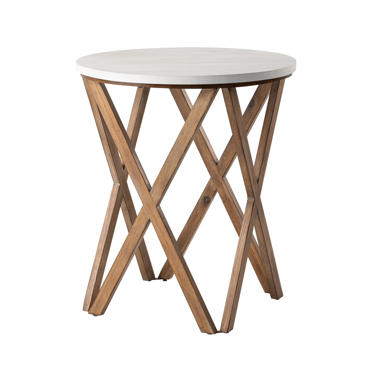 LONYKE Round End Table, Distressed White Top with 4-Legs Base Beside Table for Modern Farmhouse, Boho Decor, White and Natural LONYKE