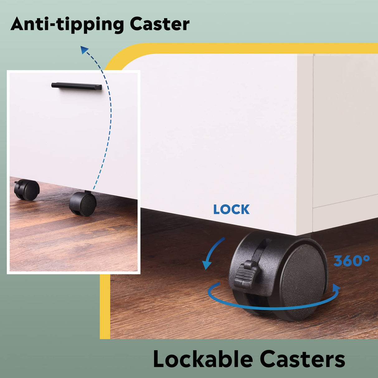 DEVAISE 3 Drawer File Cabinet for Home Office, Wood Under Desk Filing Cabinet, Rolling Printer Stand with Wheels, White DEVAISE