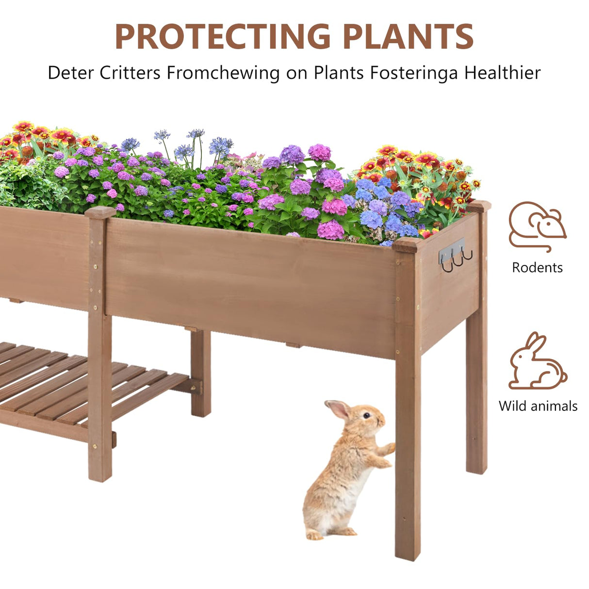 ketive Raised Garden Bed with Legs Outdoor,Elevated Garden Box,Storage Shelf, Protective Liner for Backyard,Patio,Balcony,80x23x30in (Brown) ketive