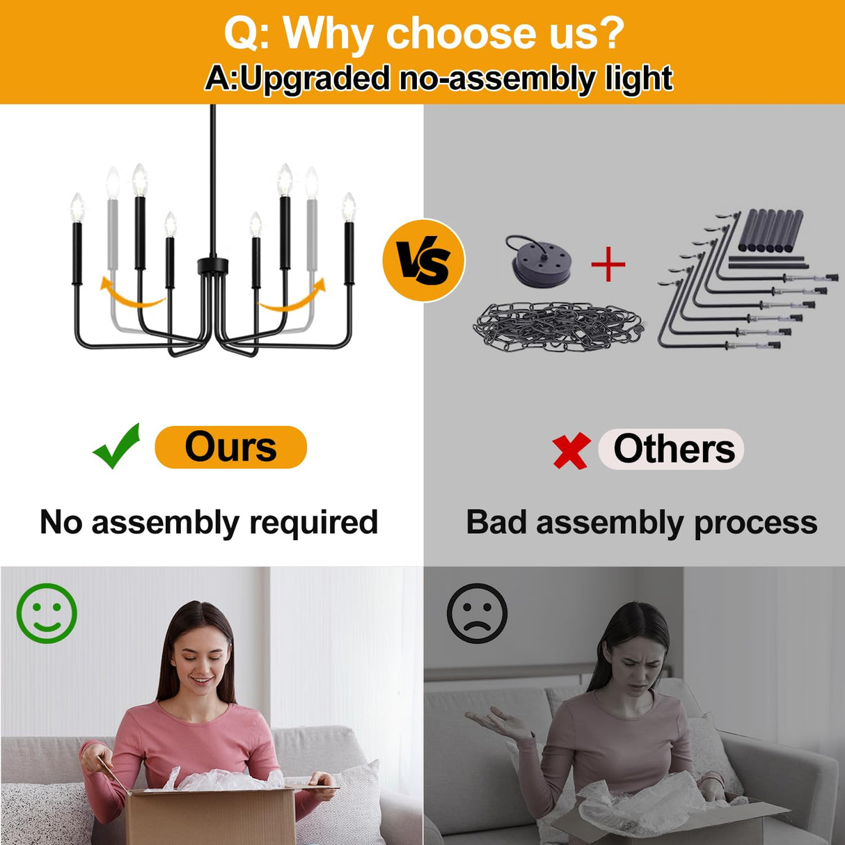 Black Chandelier, 6-Light Farmhouse Chandelier for Dining Room Lighting Fixtures Hanging, Dining Light Fixtures Industrial Modern Chandelier for Bedroom, Foyer, Hall, Kitchen, Living Room and Entryway Lynnoland