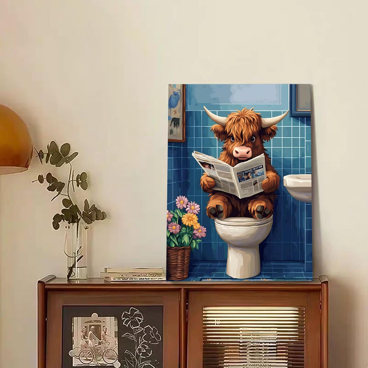 Reivworl Cow Paint by Numbers Kit for Adults Beginners, Bathroom Paint by Numbers, Adult Paint by Number Kits for Gifts and Home Wall Decor 16x20 Inch Reivworl