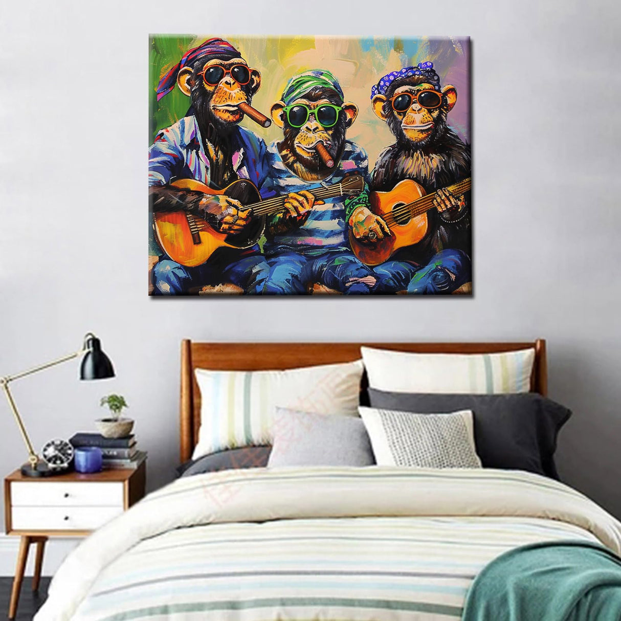 Monkeys Play The Guitar Paint by Numbers Paint by Numbers Kits for Adult Abstract Pigment in Gift Box Music Perfect for Gift Home Wall Decor Without Framed 16''W x 20''H Aihonmin