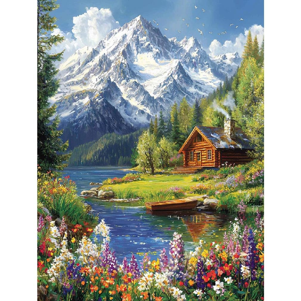 LWZAYS Mountain Paint by Numbers Kit for Adults Beginner, Cabin Adult Paint by Number Kits on Canvas, Mountain Landscape Acrylic Paint by Number Kit for Gift Decor - 16x20Inch LWZAYS