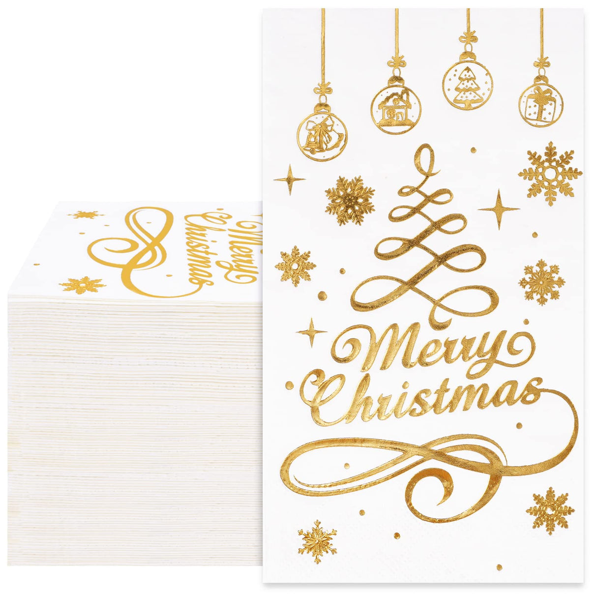 Whaline 80Pcs Christmas Guest Napkins Gold Foil 3 Ply Disposable Paper Pack Xmas Tree Snowflake Pattern Dinner Hand Towel Napkin for Xmas Party Winter Holiday Wedding Birthday Table Decorations Whaline