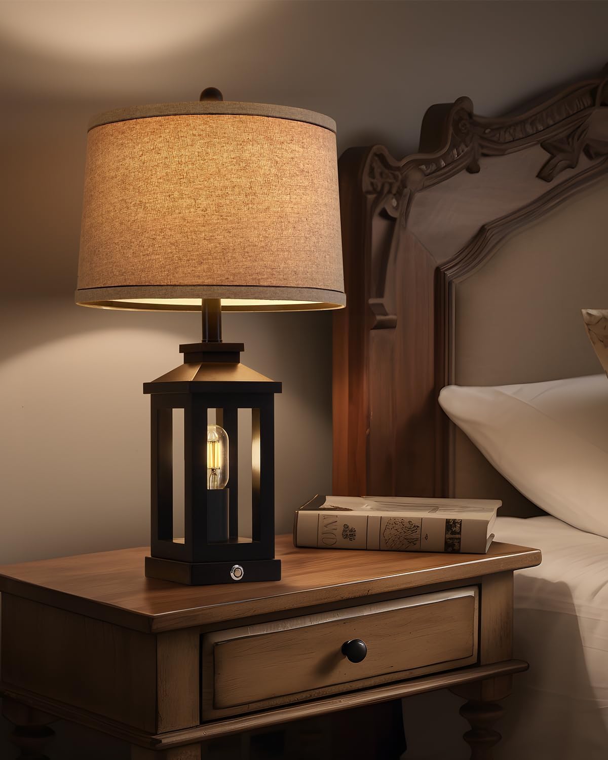 G-SAFAVA 23.75" Retro Farmhouse Black Table Lamp for Living Room Bedroom Nightstand Single Pack Touch Control Bedside Nightlight Vintage Modern Lamp with USB C+A Ports and 2 Light Sources G-SAFAVA