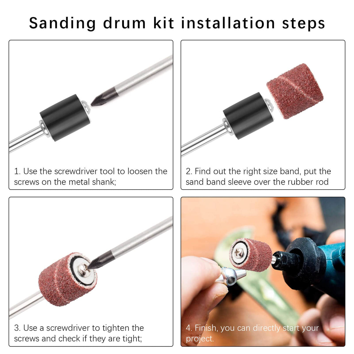 BAGTeck 162 Pieces Sanding Drums Kit Drum Sander for Drill with Storage Box Including 150 Pieces Sanding Band Sleeves and 12 Pieces Drum Mandrels for BAGTeck