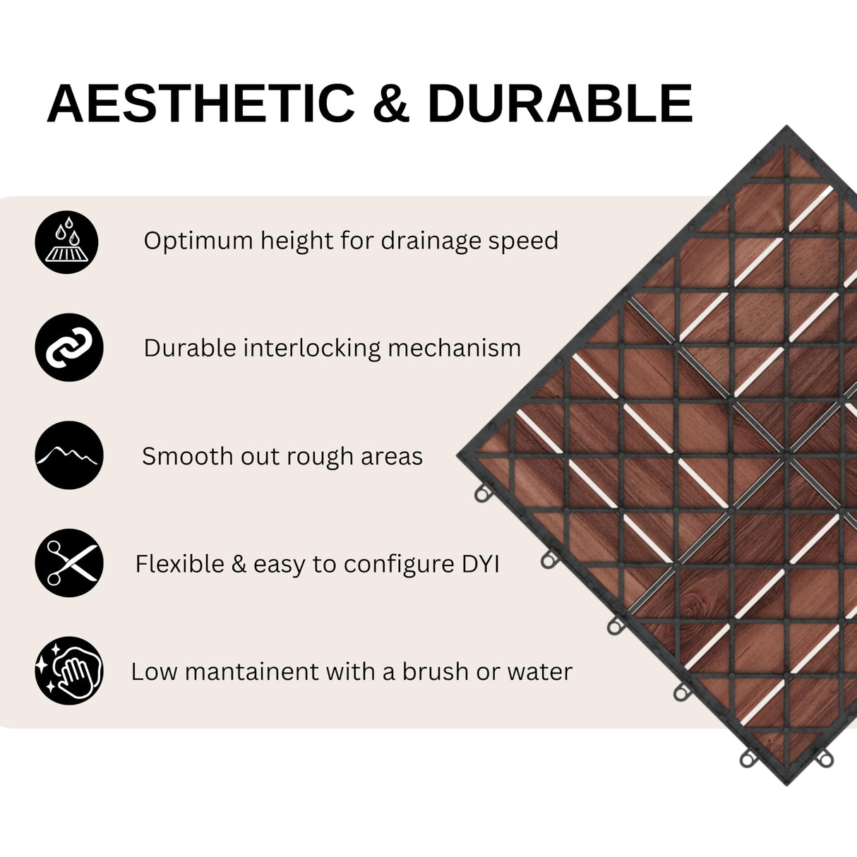 9 PCS Interlocking Deck Tiles 12" x 12"- Acacia Wood Deck Tiles Waterproof - Patio Deck Tiles for Indoor & Outdoor Use, Drainage, Non Slip, Easy Installation (Brown) J CLOVER