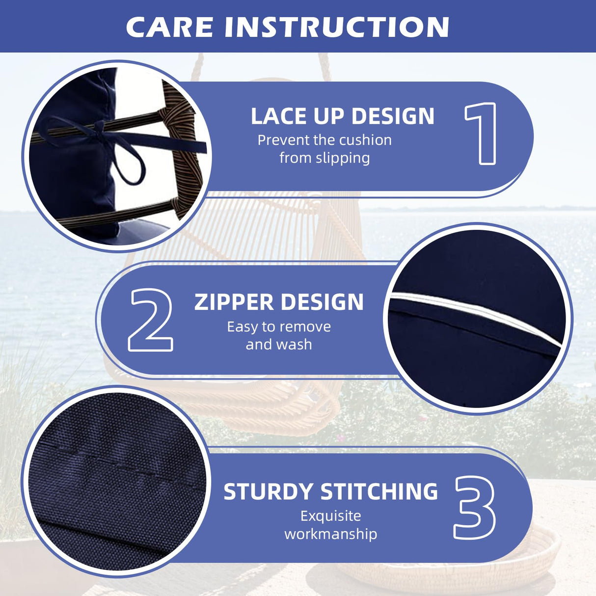 Yefound Hanging Basket Seat Cushion Egg Chair Cushion Waterproof Hanging Chair Cushion with Headrest Light Grey Yefound