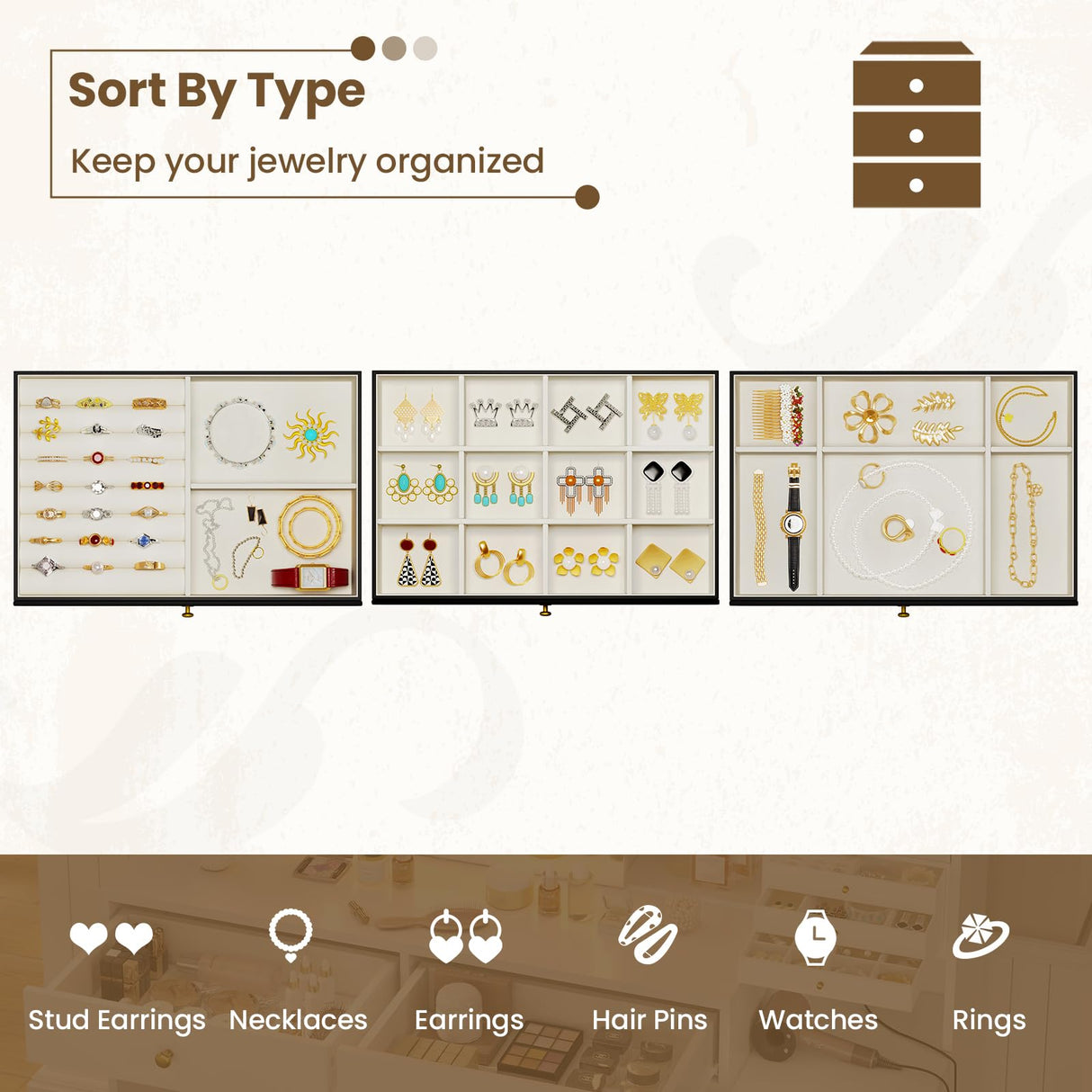 HAUOMS Makeup Vanity Desk with Lighted Sliding Mirror & Jewelry Organizer, Makeup Dressing Table with 5 Drawers, Modern Black HAUOMS