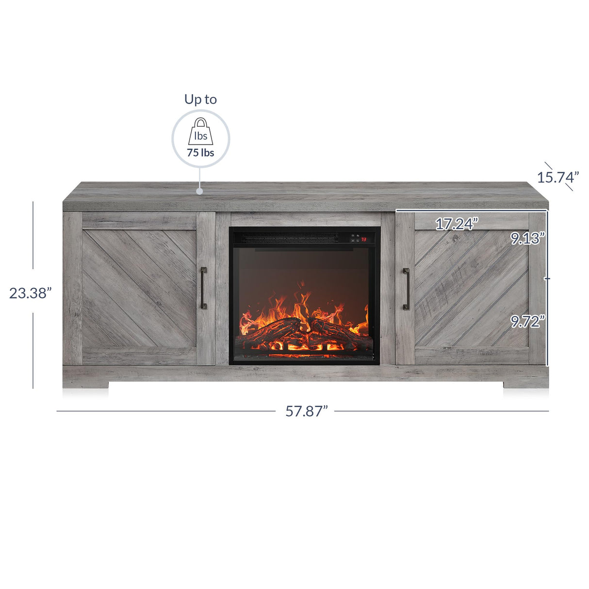 BELLEZE Modern 58" Farmhouse TV Stand with 18" Electric Fireplace Heater & Media Entertainment Center for TV up to 65", Console Table with Storage Cabinets - Hilo (Grey Wash) BELLEZE