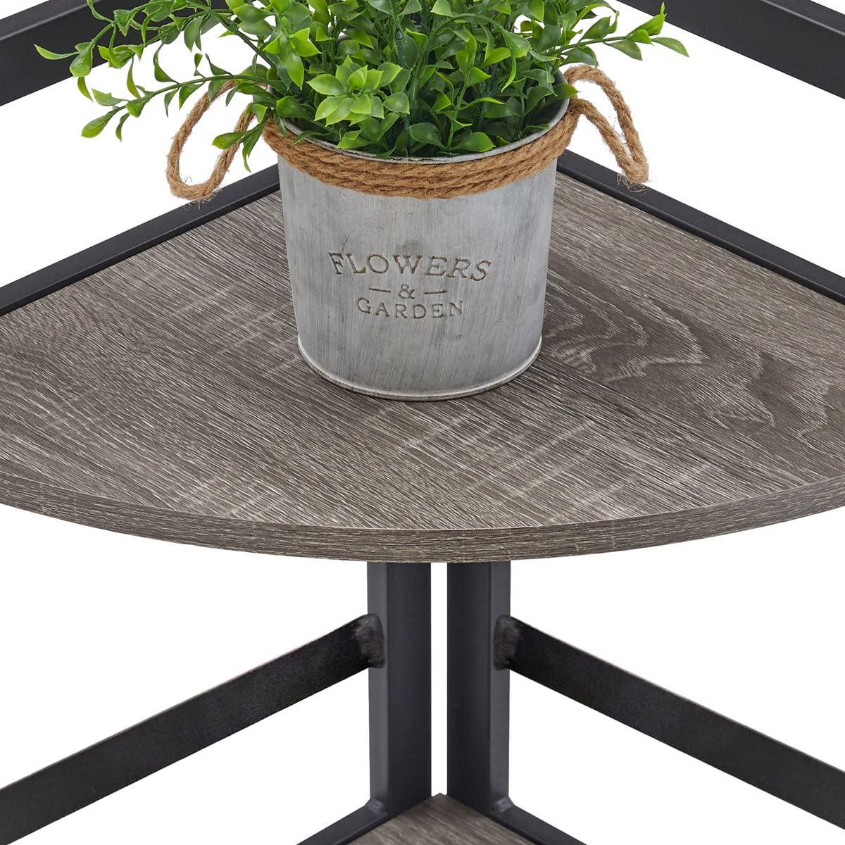 BON AUGURE Industrial Chic 5-Tier Dark Grey Oak Corner Bookshelf BON AUGURE