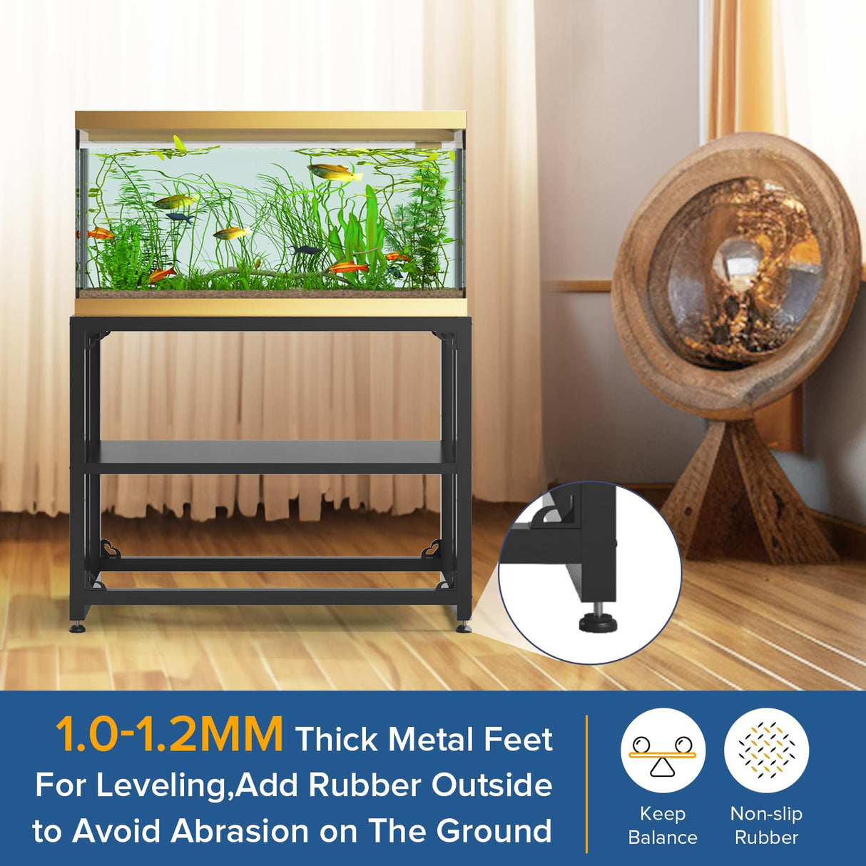 TOCRETOARE Fish Tank Stand 40 Gallon, Metal Aquarium Stand 36.5" L x 18.5" W*29.5”H, Double-Layer Storage Design, Suitable for Home and Office Use, 660LBS Capacity, Black (Tank not Included) TOCRETOARE
