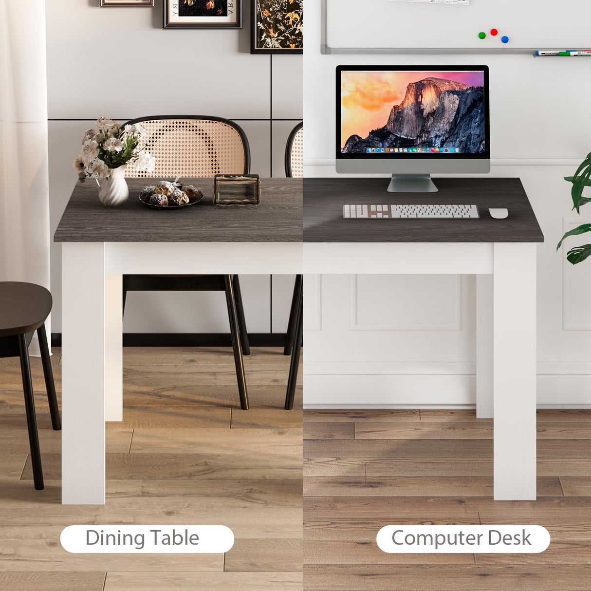 Giantex Wooden Dining Table, Modern Kitchen Table for 4, Rectangular Dinner Table for Kitchen, Dining Room, Living Room, Home Dinette Furniture, 47" L x 28" W x 30" H, (White & Dark Gray) Giantex