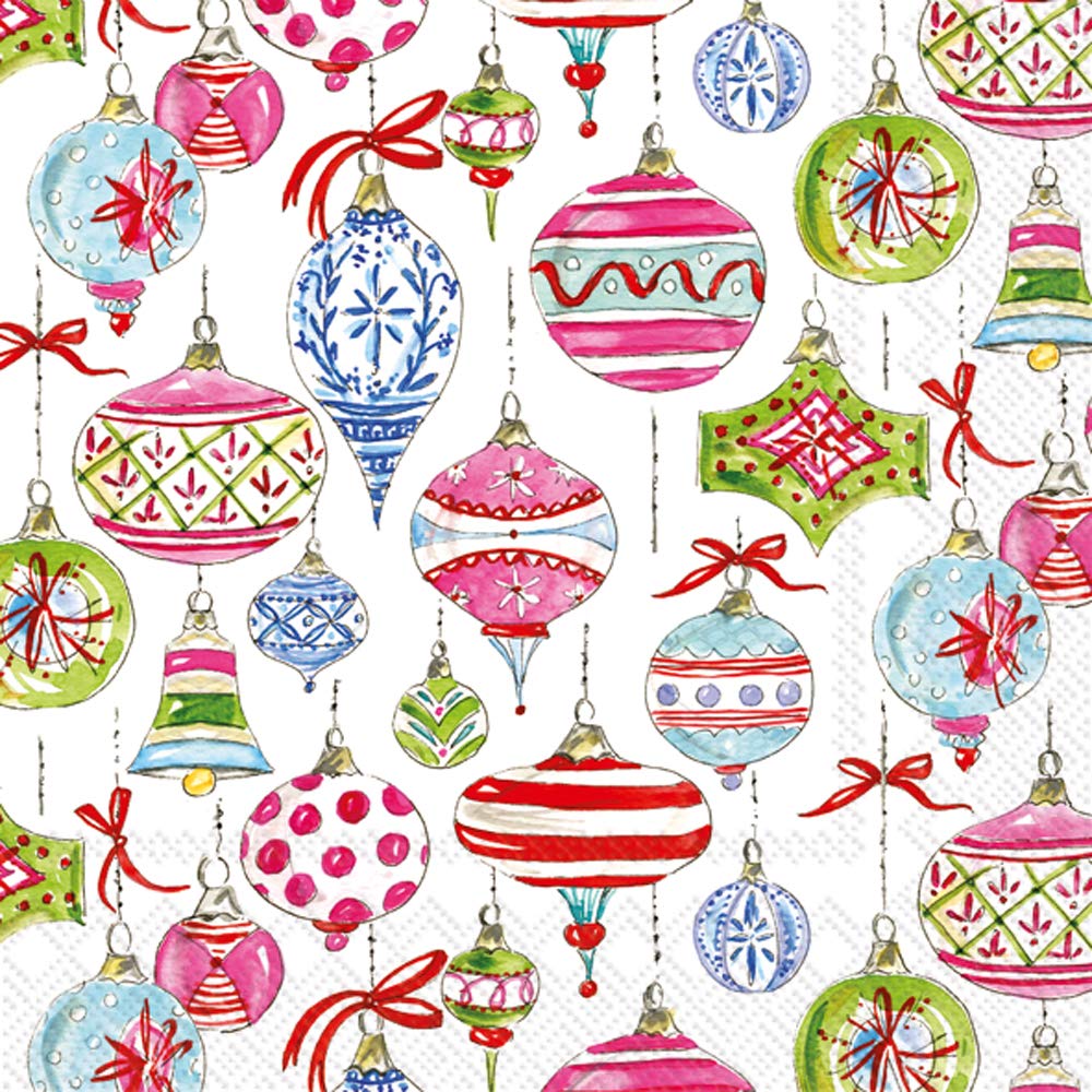 IHR Ideal Home Range Party Napkins Rosanne Beck Disposable 3-Ply Paper Lunch Napkin Pack, 6.5" x 6.5", Merry Vintage Ornament, 20-Count Boston International