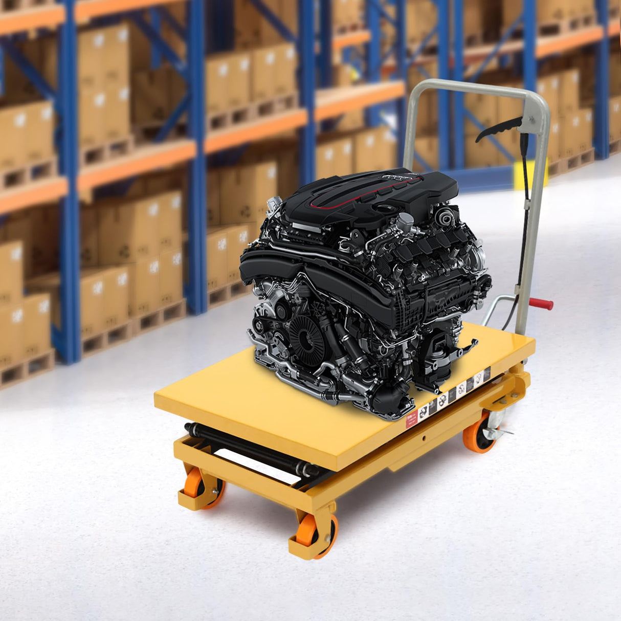 Double Scissor Hydraulic Lift Table Cart, 770lbs Capacity, 51" Lifting Height, Hydraulic Lift Table with 4 Wheels, Hydraulic Material Lift Pallet Truck for Factories, Warehouses, Supermarkets Ongniong