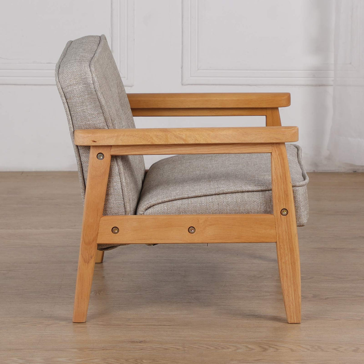 Kid Chair Sofa ,Upholstered Armrest Chair with Solid Wood Structure and Linen Fabric for Kids Gift ( Dark Grey,Light Grey) (Light Grey) BabyLand