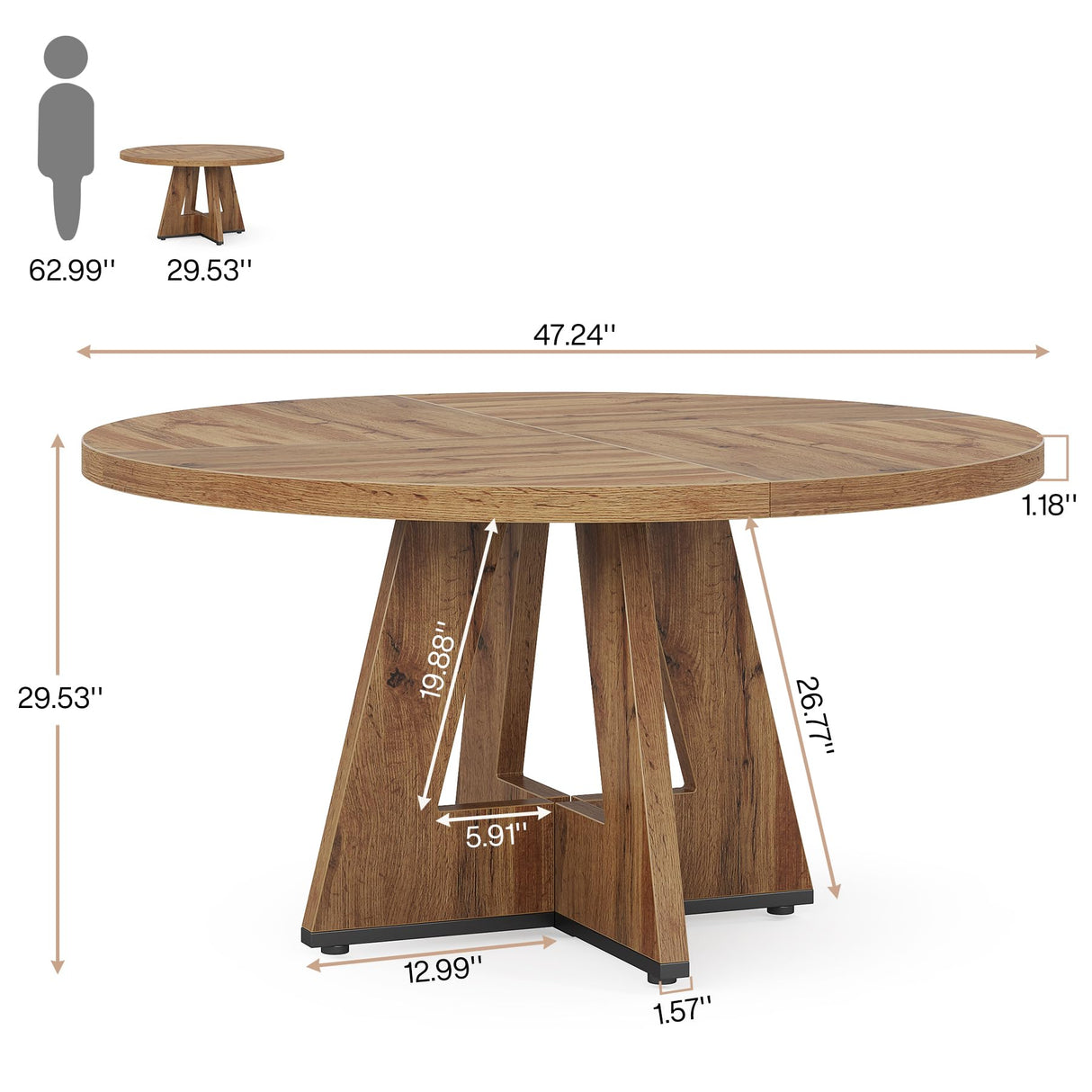 Tribesigns Farmhouse Dining Table, 47 Inch Round Dinner Table for 4, Rustic Round Dining Room Table for Home Dining Room Living Room (Wood) Tribesigns