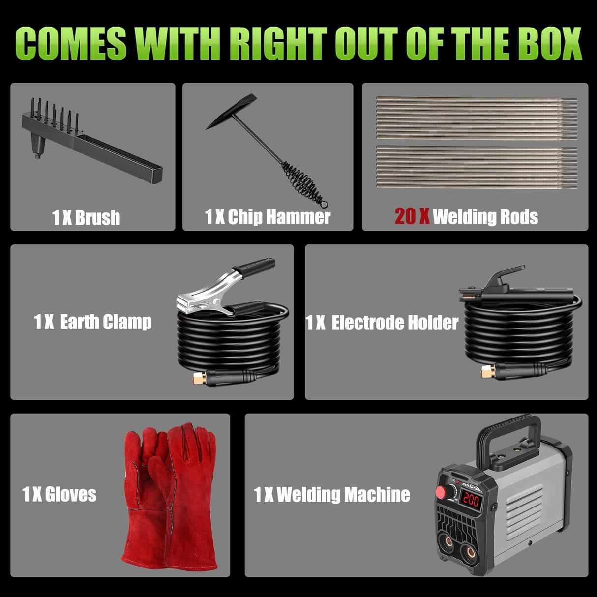 Hpoouo 200Amp 20PCS Rods Stick Welder, Super MINI Portable Welding Machine, IGBT Inverter Welder Machine 110V with Hot Start Arc Force Anti-Stick, for 1/16"-1/8" Rod ARC Welder, Chip Hammers (Gray) Hpoouo