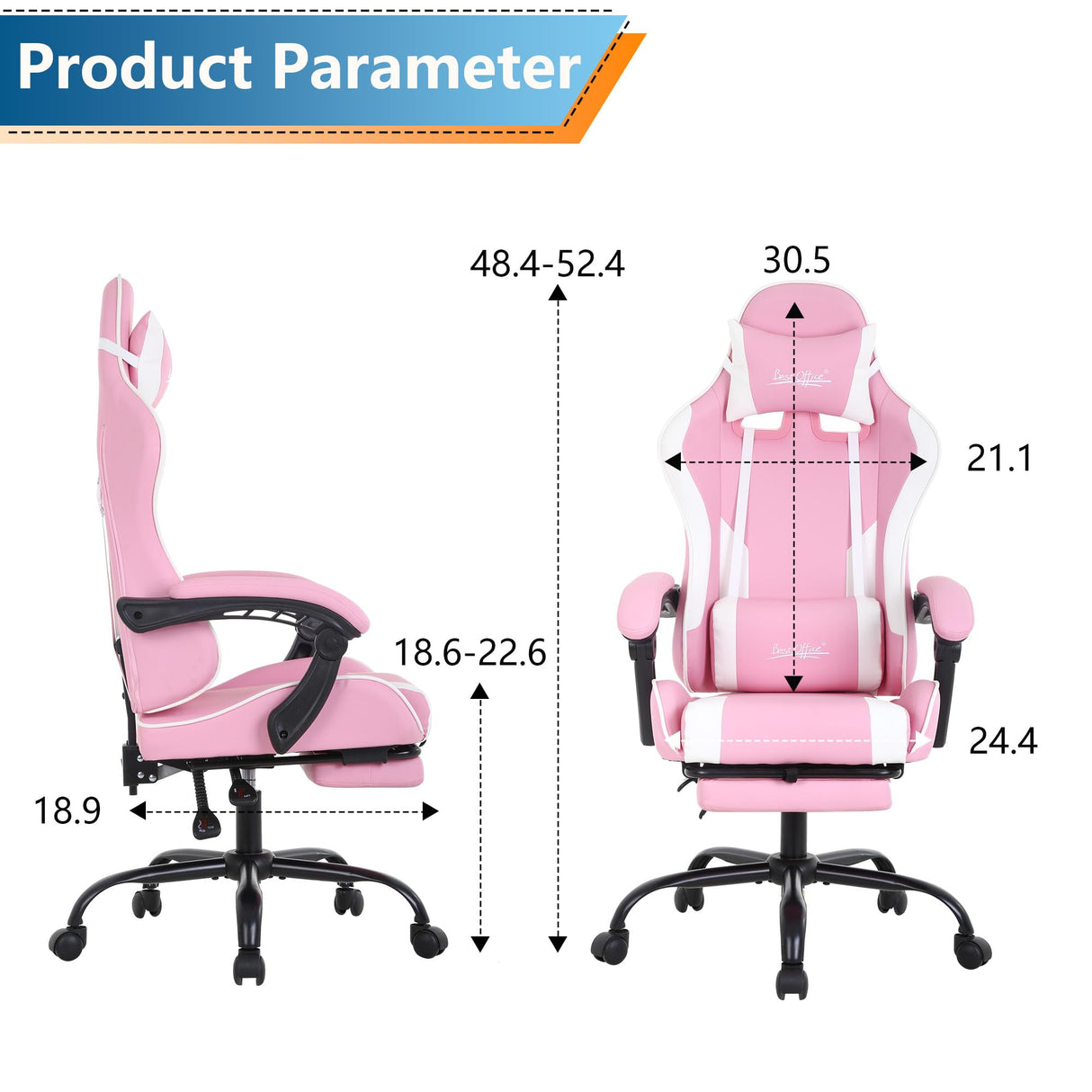 PayLessHere Ergonomic Racing Desk Chair Computer Chair Gaming Chair with Footrest Lumbar Support Headrest Armrest Task Rolling Swivel Ergonomic E-Sports Adjustable PC Gamer Chair (Pink) PayLessHere