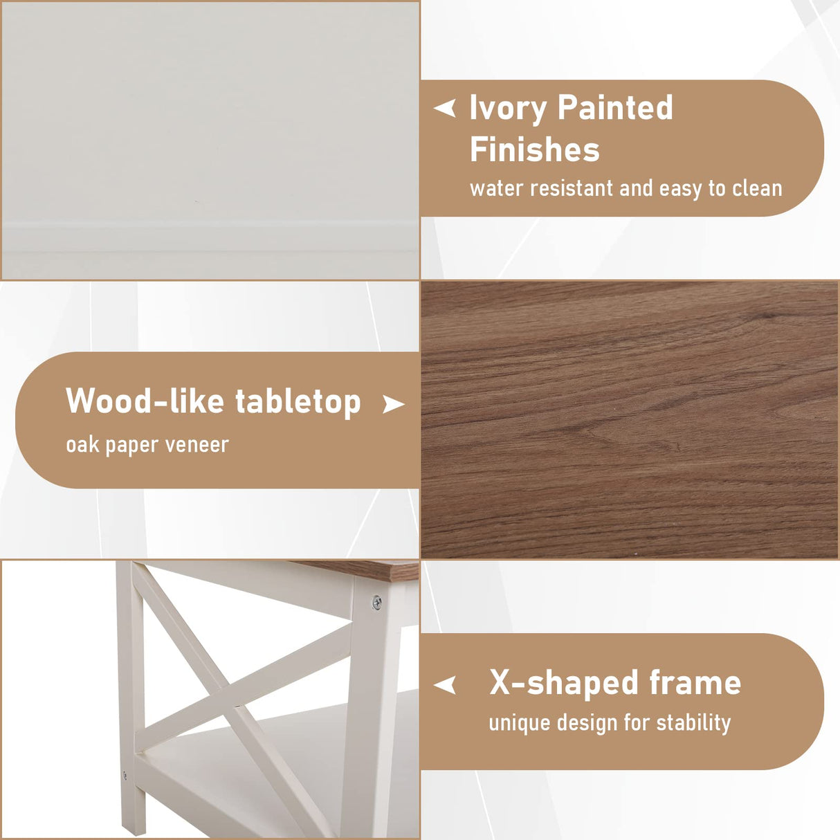 Sophia & William Farmhouse Coffee Table with Storage Shelf for Living Room, Ivory Sophia & William