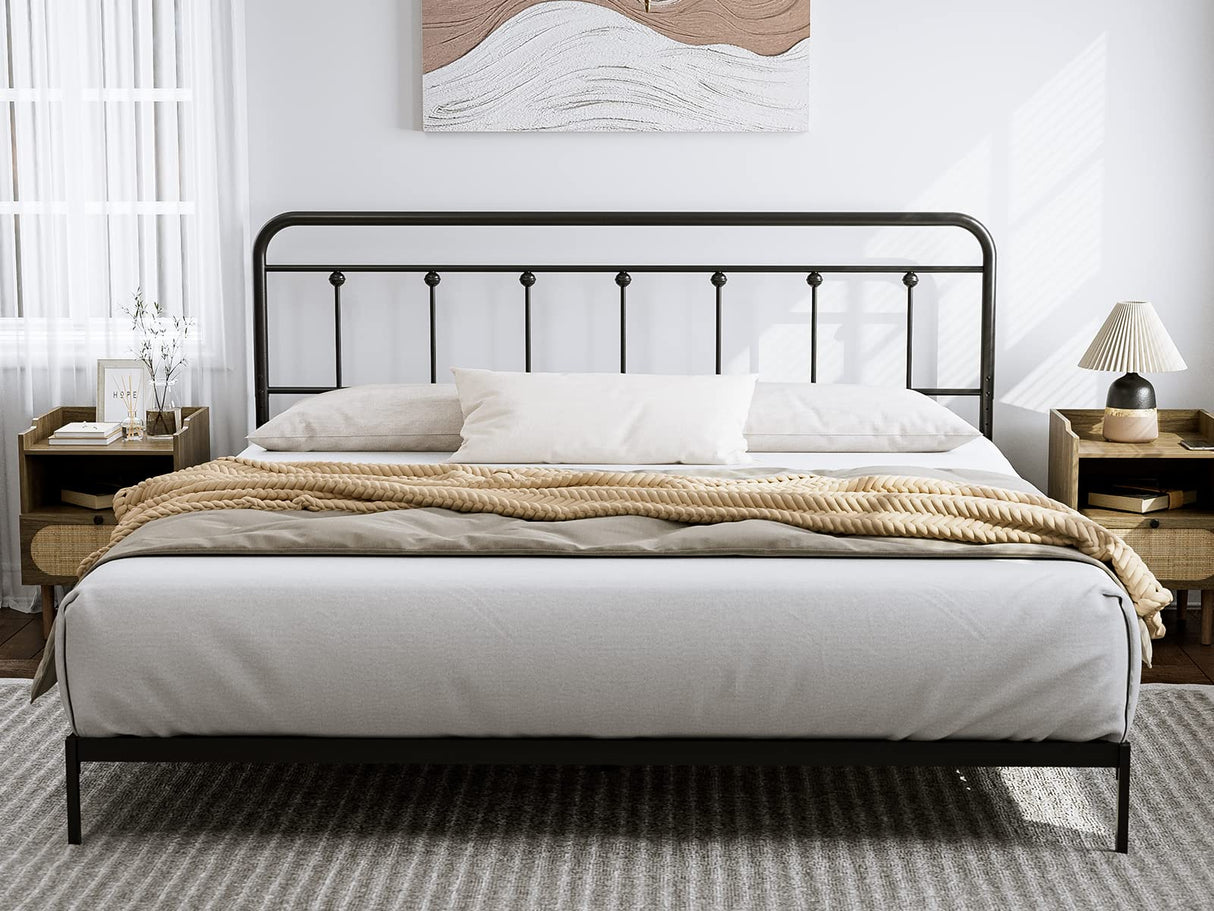 IKIFLY Metal King Size Headboard, Adjustable Height, Farmhouse Victorian Style, Easy Assembly, Steel Headboard Only for Bedroom, Black IKIFLY