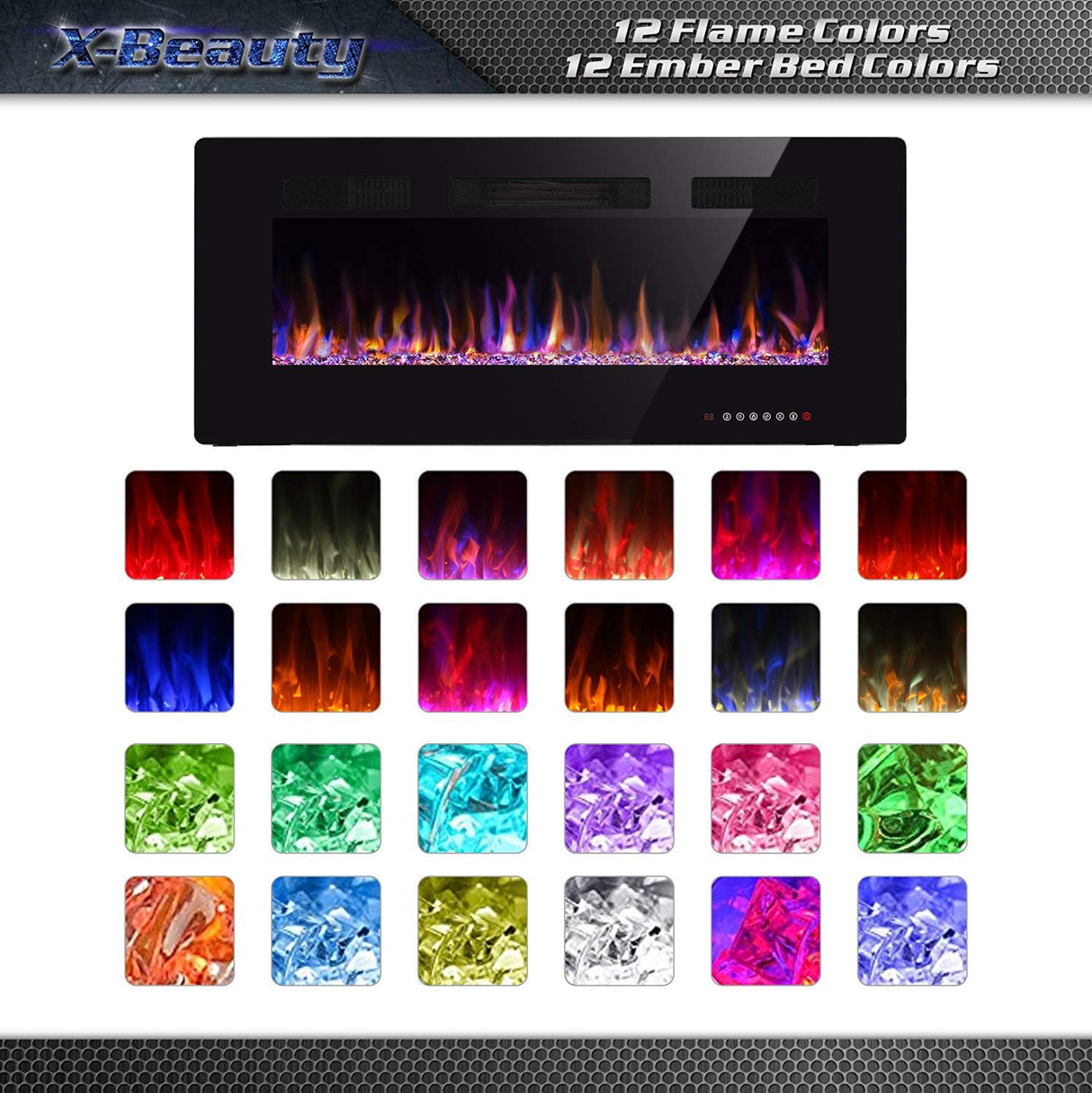 42" Electric Fireplace in-Wall Recessed and Wall Mounted 1500W Fireplace Heater and Linear Fireplace with Timer/Multicolor Flames/Touch Screen/Remote Control (Black) Xbeauty