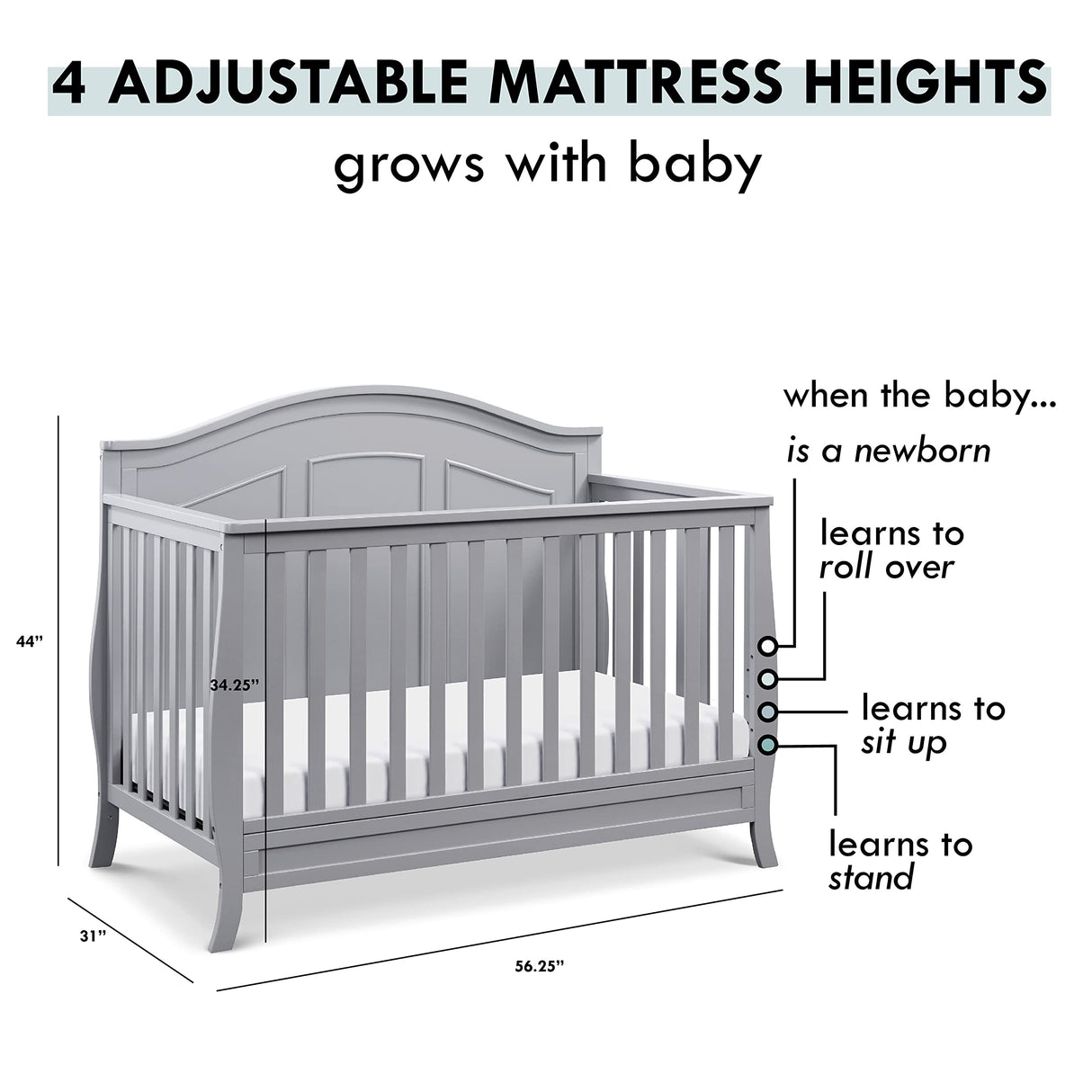 DaVinci Emmett 4-in-1 Convertible Crib in Grey, Greenguard Gold Certified DaVinci