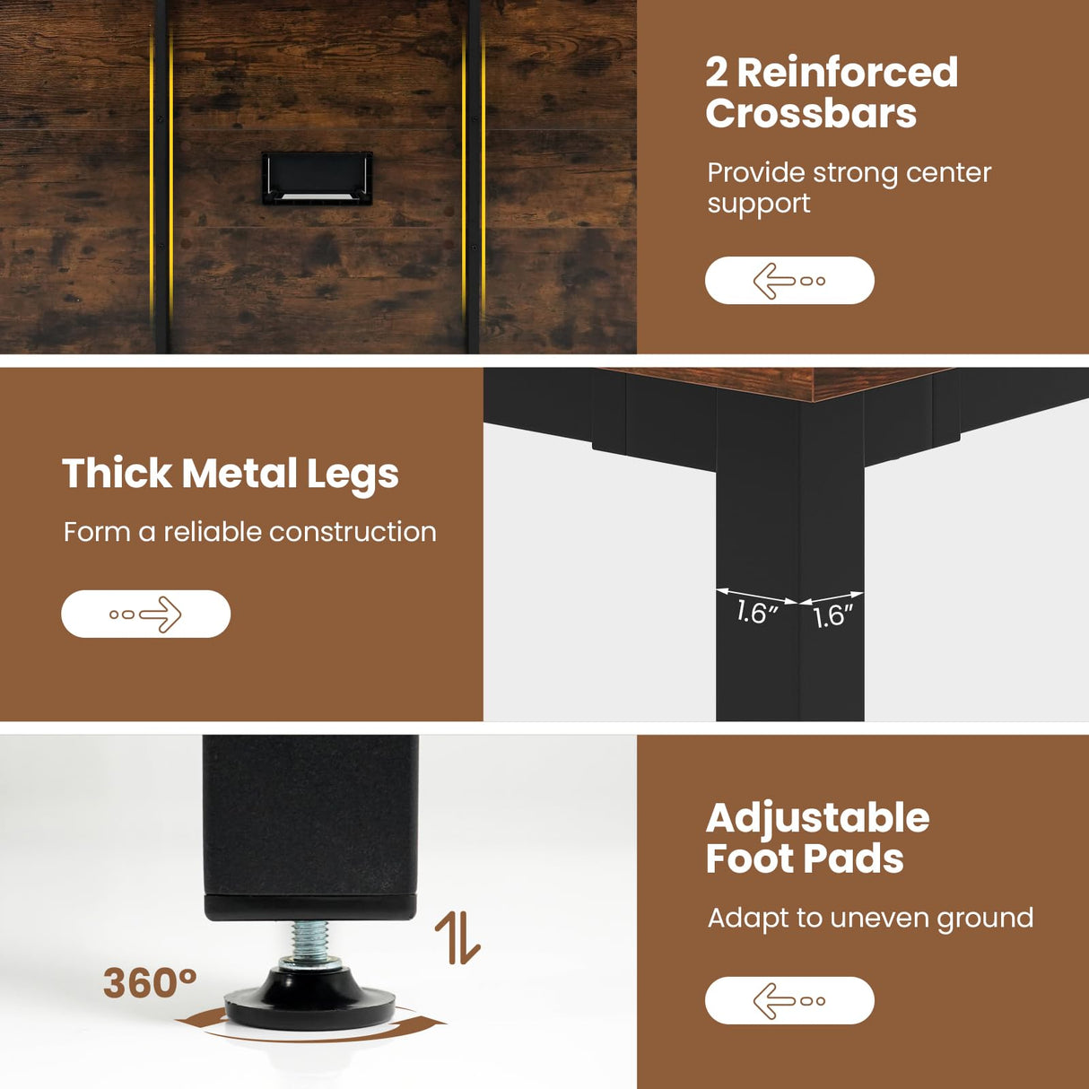 Giantex 6 FT Conference Table for 8-10 People, Modern 71" L x 35.5" W Large Meeting Table with Metal Frames, Rectangle Conference Room Table with Cable Grommet for Office, Boardroom, Rustic Brown Giantex