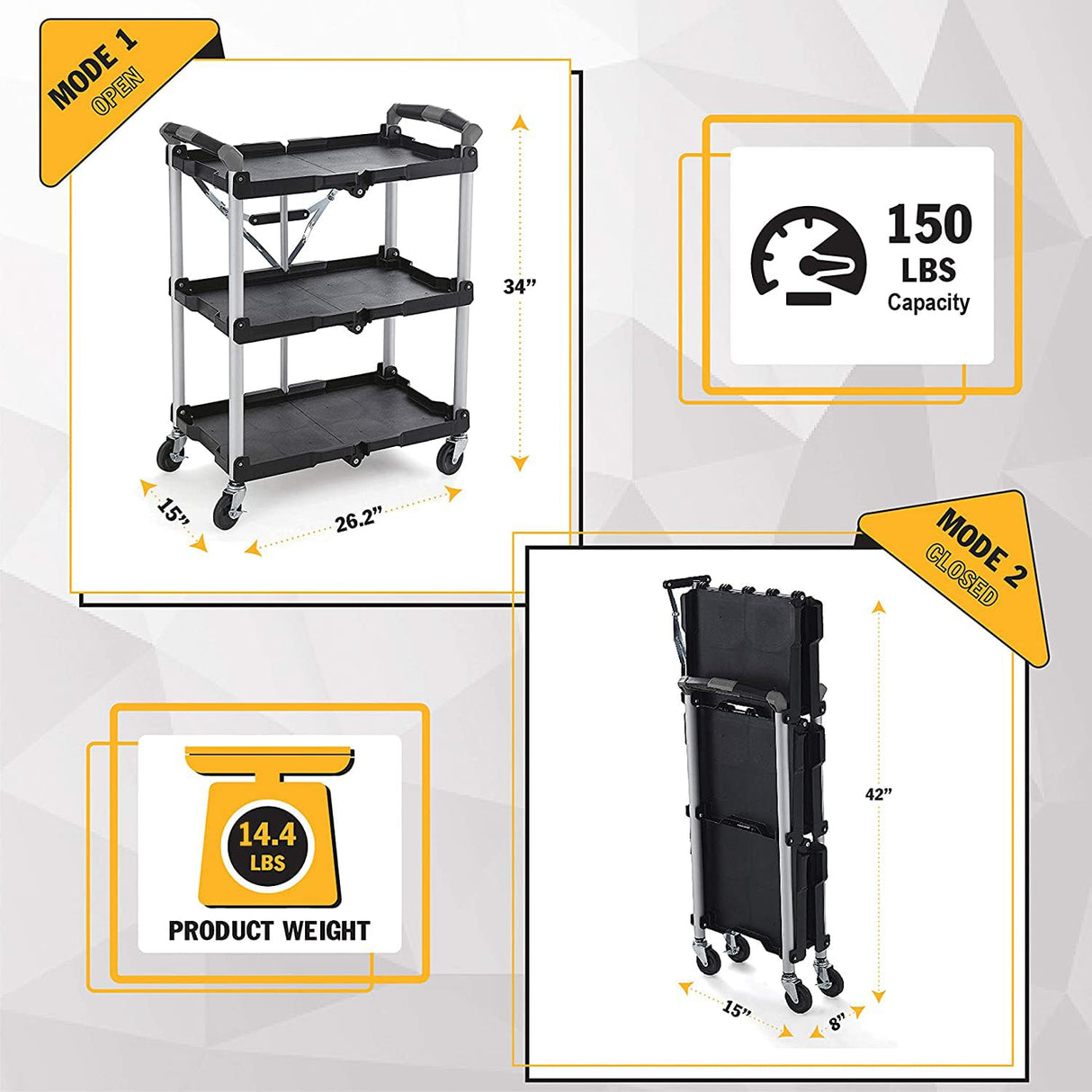 Olympia Tools 85-188 Pack-N-Roll Folding Collapsible Service Cart, Black, 50 Lb. Load Capacity per Shelf Olympia Tools